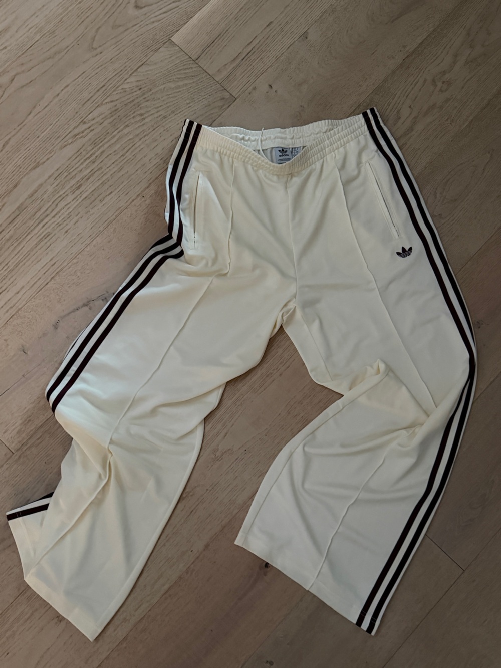 adidas Cream Track Pants with burgundy Side Stripes